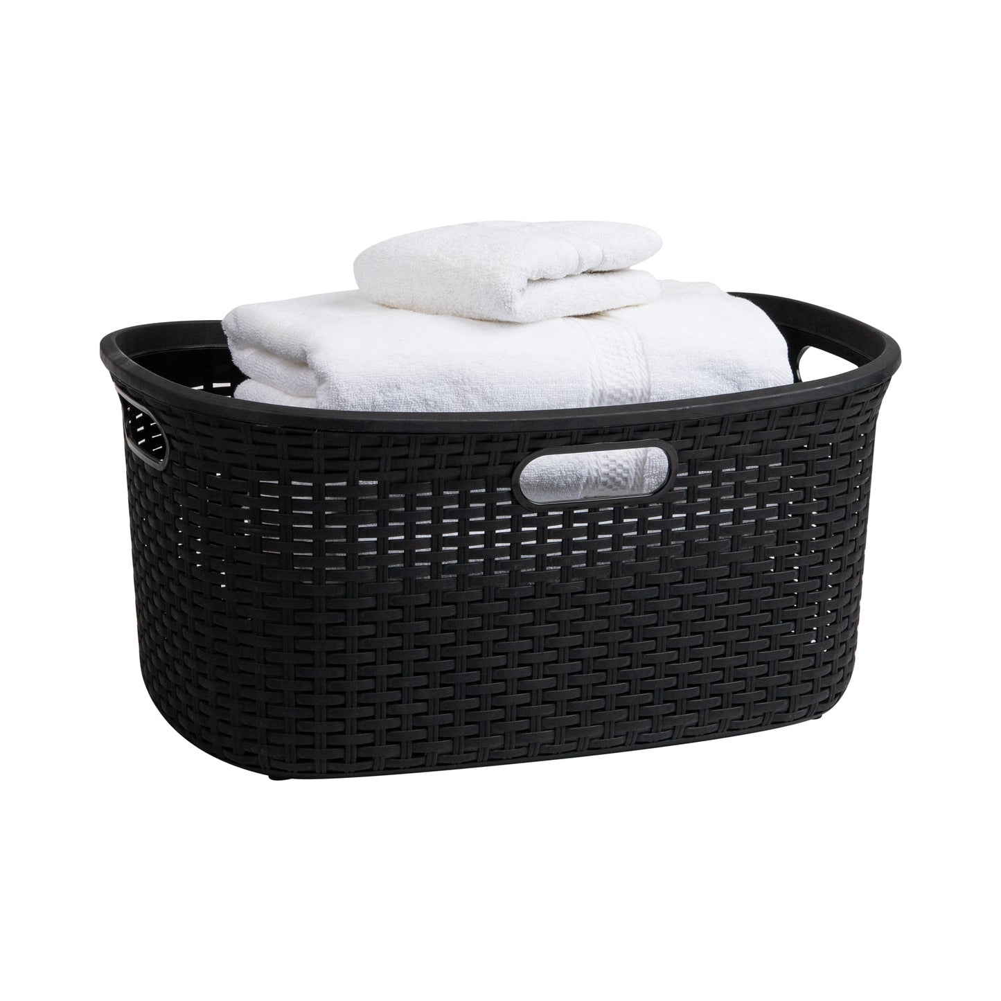 Mind Reader 40L Laundry Basket, Clothes Hamper, Wicker Design, Plastic, 23"L x 14.5"W x 11"H