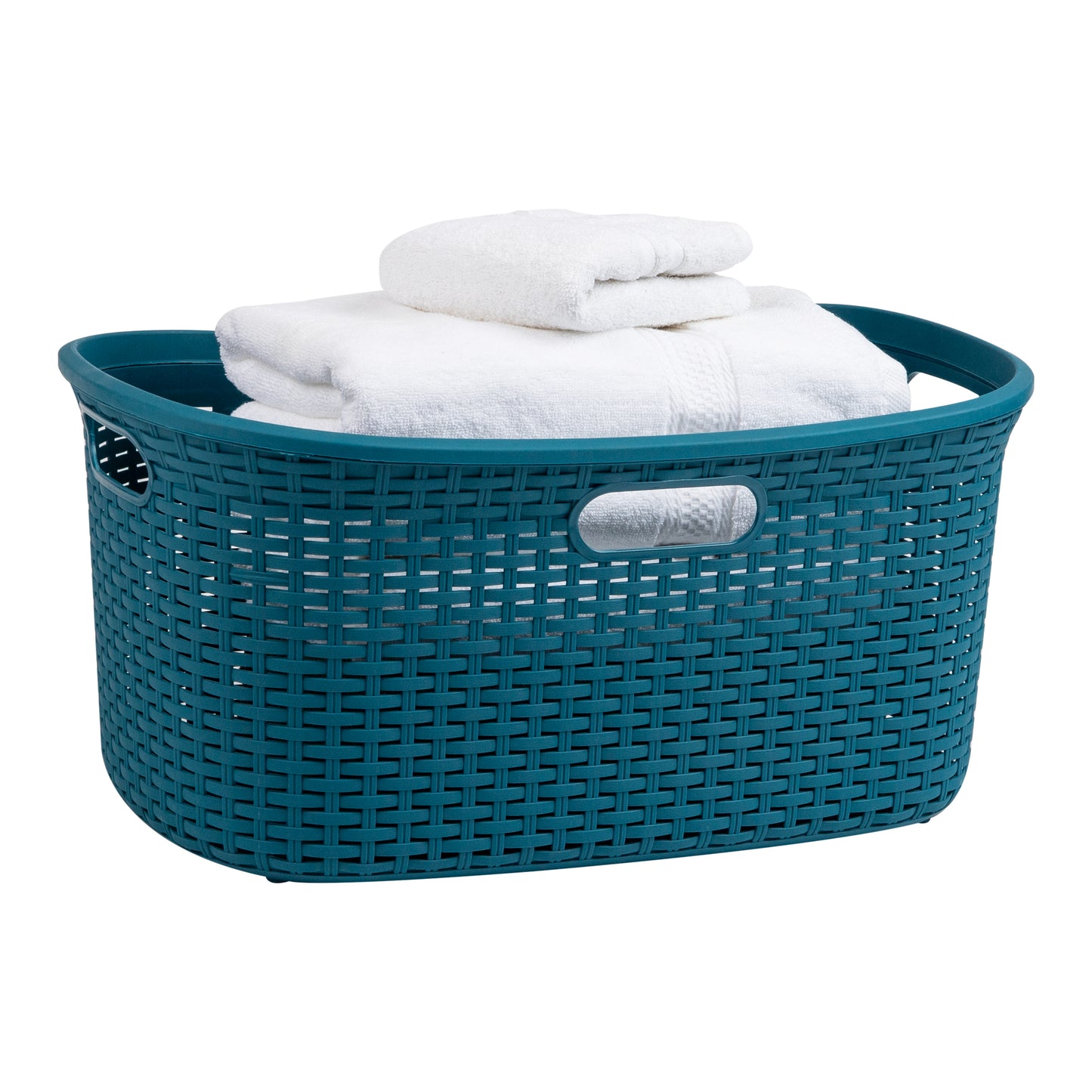 Mind Reader 40L Laundry Basket, Clothes Hamper, Wicker Design, Plastic, 23"L x 14.5"W x 11"H