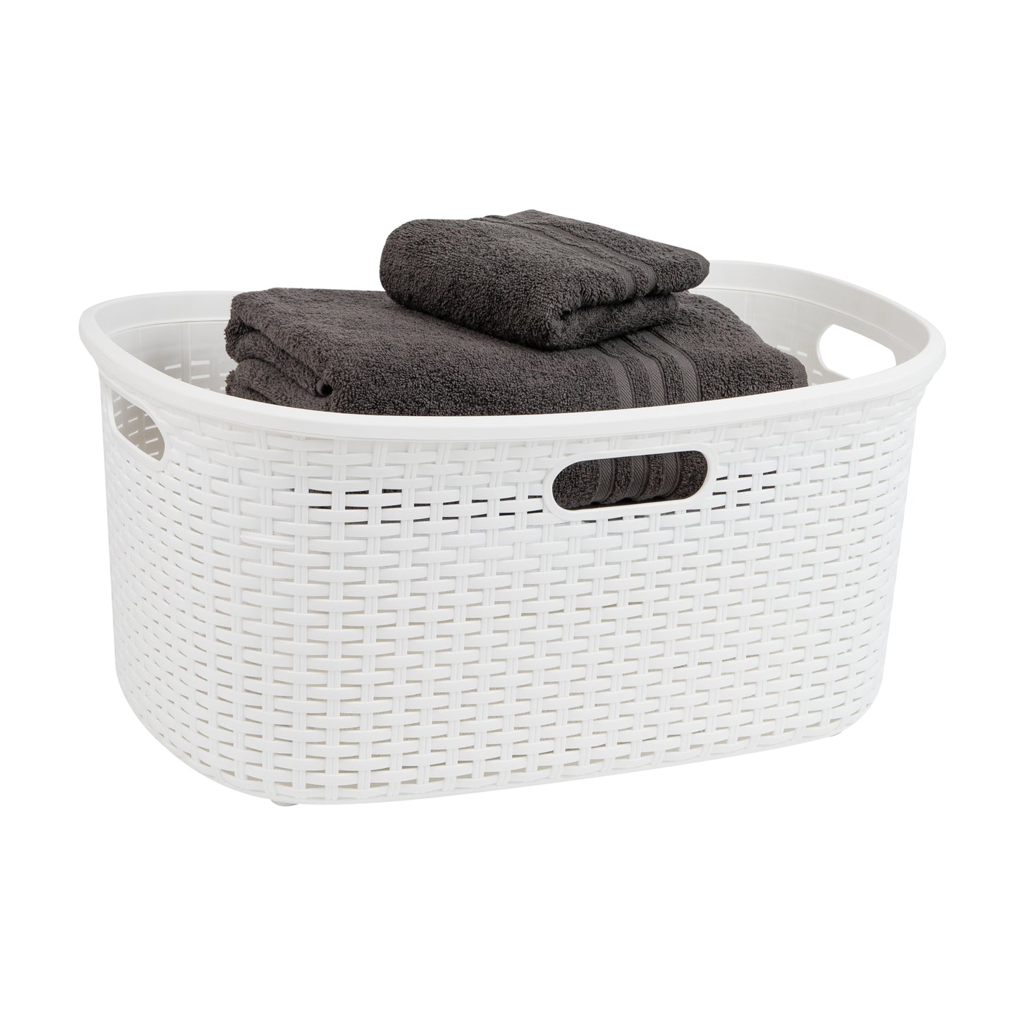 Mind Reader 40L Laundry Basket, Clothes Hamper, Wicker Design, Plastic, 23"L x 14.5"W x 11"H