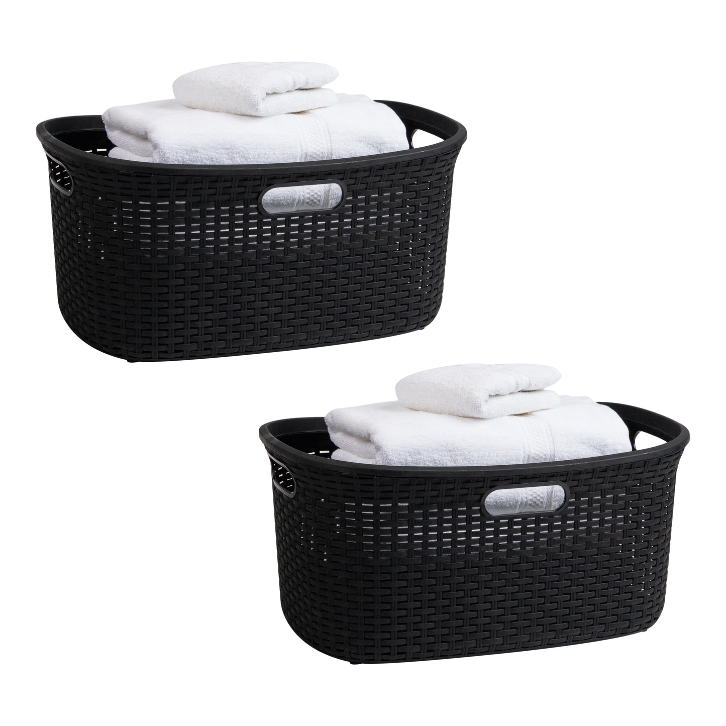 Mind Reader 40L Laundry Basket, Clothes Hamper, Wicker Design, Plastic, 23"L x 14.5"W x 11"H