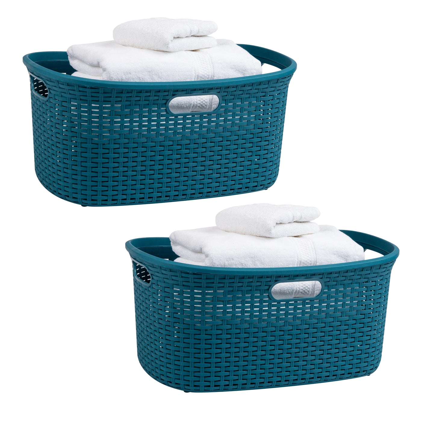 Mind Reader 40L Laundry Basket, Clothes Hamper, Wicker Design, Plastic, 23"L x 14.5"W x 11"H