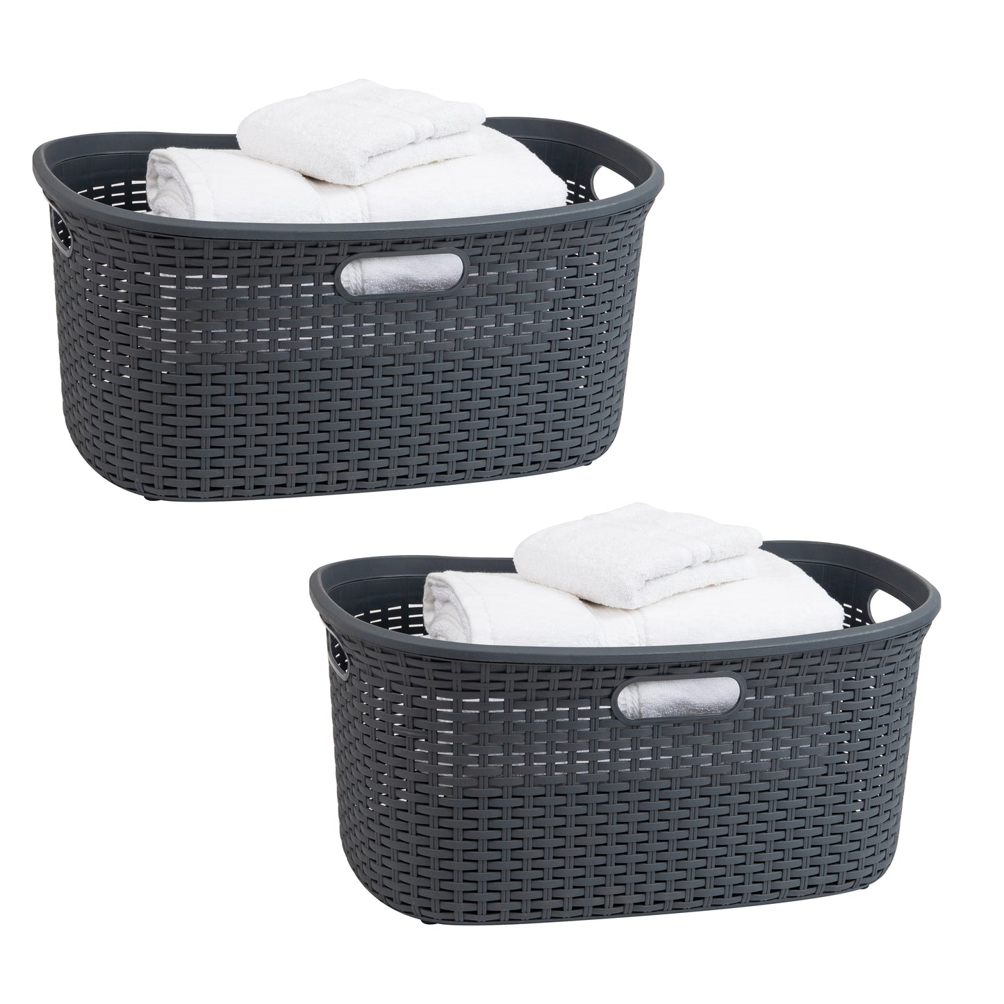 Mind Reader 40L Laundry Basket, Clothes Hamper, Wicker Design, Plastic, 23"L x 14.5"W x 11"H