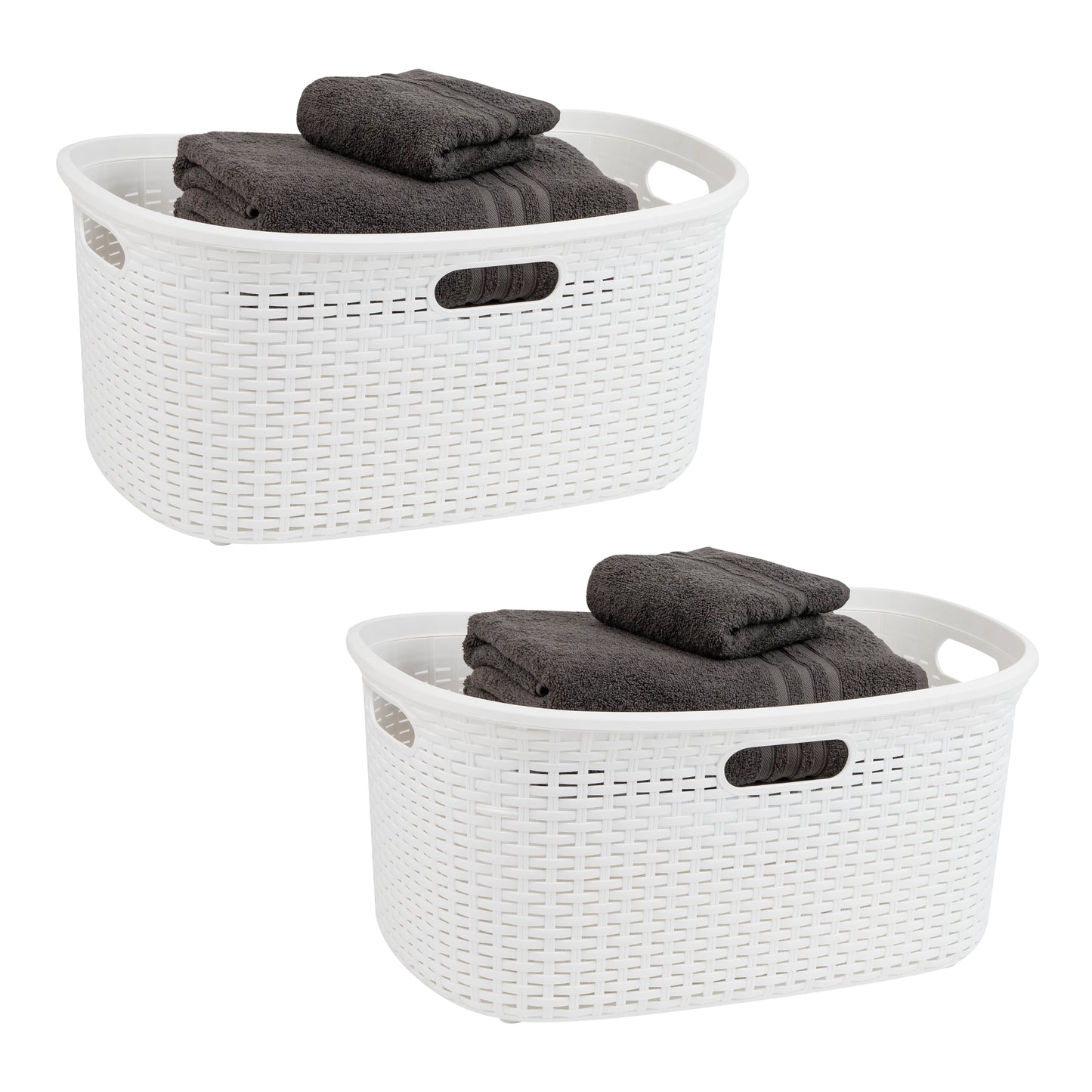 Mind Reader 40L Laundry Basket, Clothes Hamper, Wicker Design, Plastic, 23"L x 14.5"W x 11"H