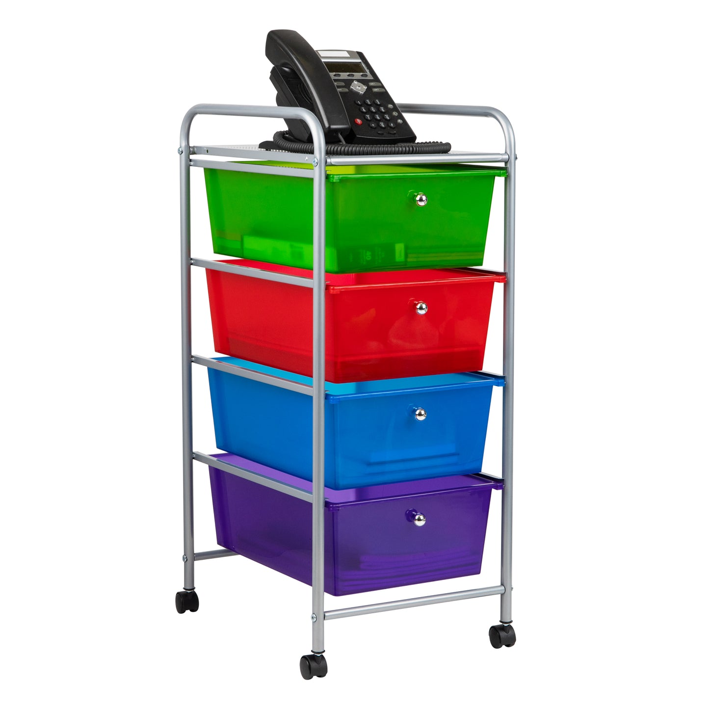 Mind Reader Rolling Cart with Drawers, Utility Cart, Craft Storage, Kitchen, Metal, 12.75"L x 15.25"W x 30"H, Multi-color