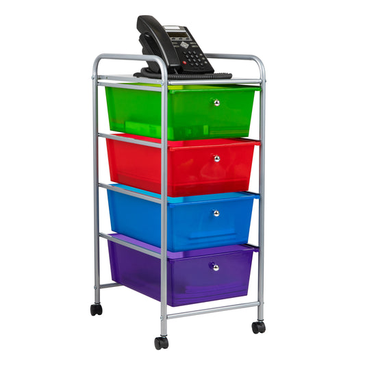 Mind Reader Elevate Collection, 4-Tier, 4-Drawer Mobile Utility Cart, Office Storage, 360° Omnidirectional Casters, Removable Drawers, Metal and Plastic, 15.25"L x 12.75"W x 30"H, Multi-color