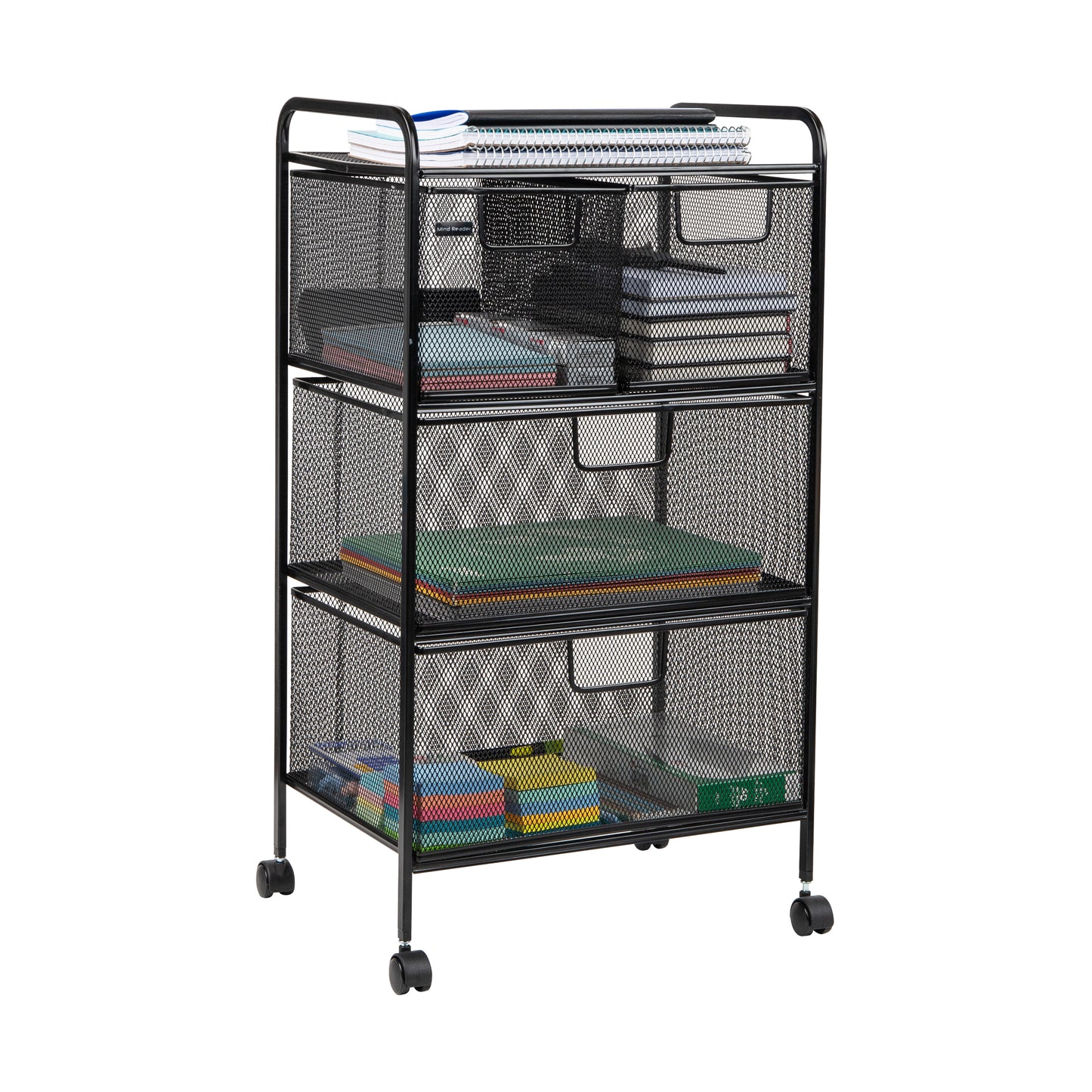 Mind Reader Cart with Drawers, Laundry Organizer, Utility Cart, Bathroom, Kitchen, Metal Mesh, Black