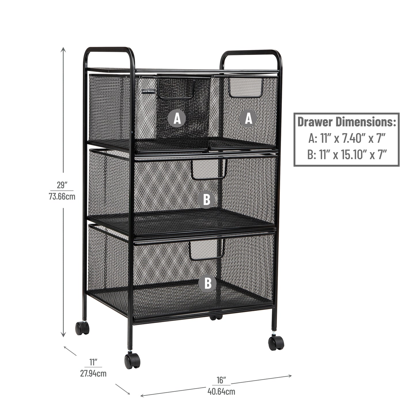Mind Reader Network Collection, Rolling Storage Cart with 4 Removable Drawers, Utility Cart, Omnidirectional Wheels, Desk and Bathroom Organizer, Lightweight and Portable, Metal Mesh