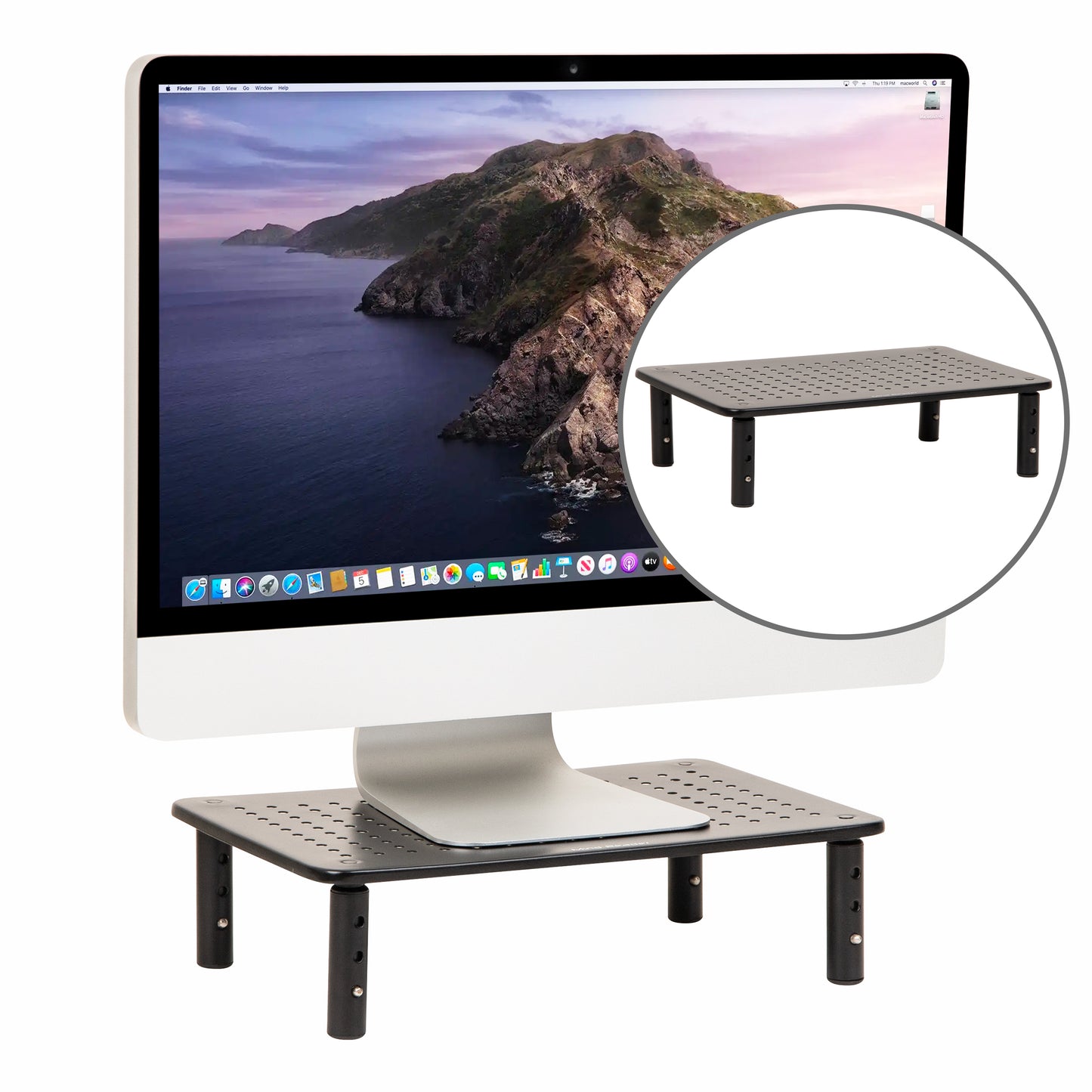 Mind Reader Monitor Stand, Height Adjustable, Ventilated Laptop Riser, Office, Metal, Black