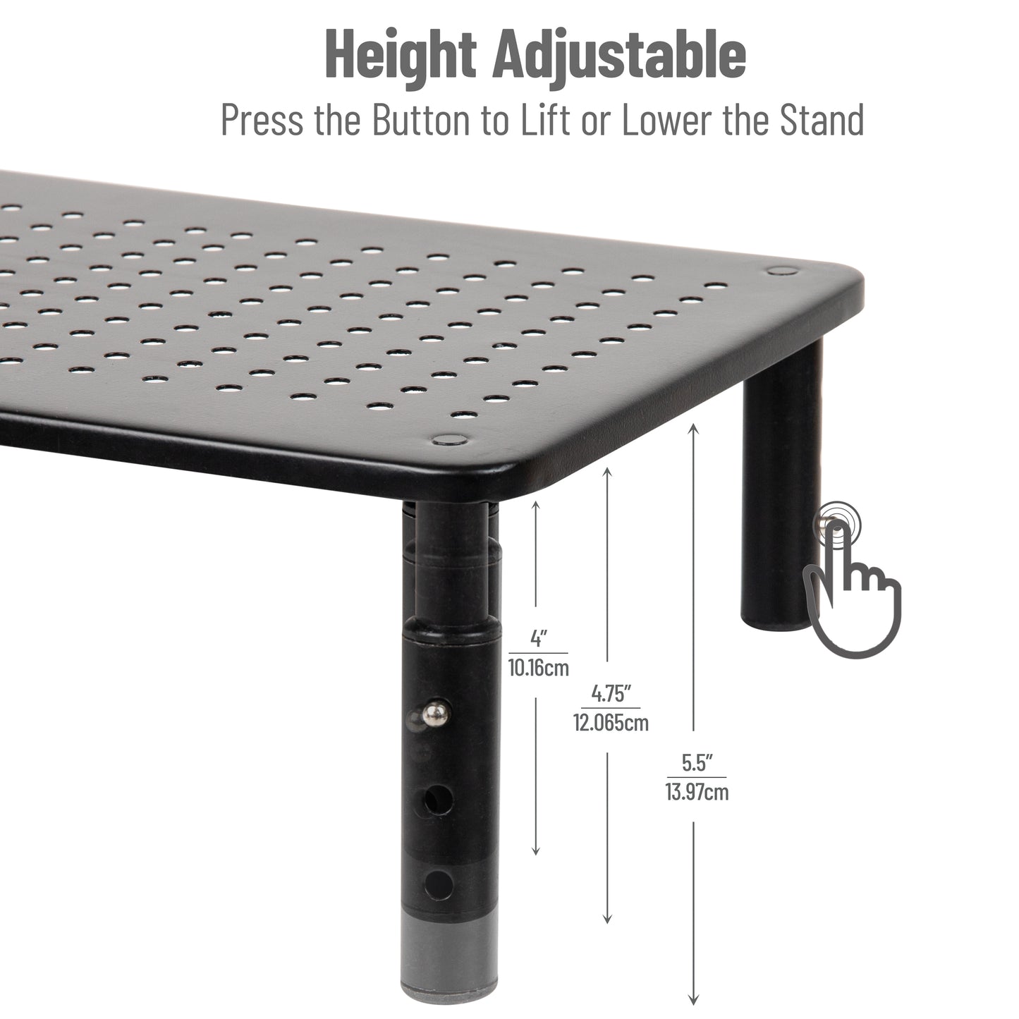 Mind Reader Monitor Stand, Height Adjustable, Ventilated Laptop Riser, Office, Metal, 14.5"L x 9.25"W x 4-5.5"H, Black