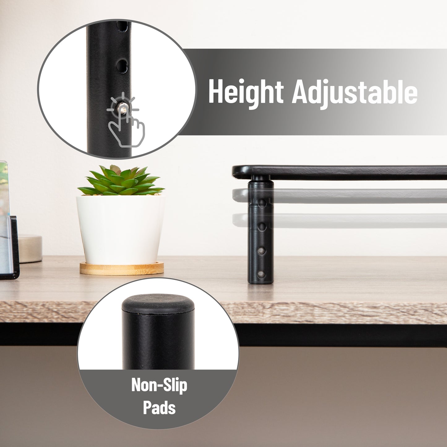 Mind Reader Monitor Stand, Height Adjustable, Ventilated Laptop Riser, Office, Metal, Black