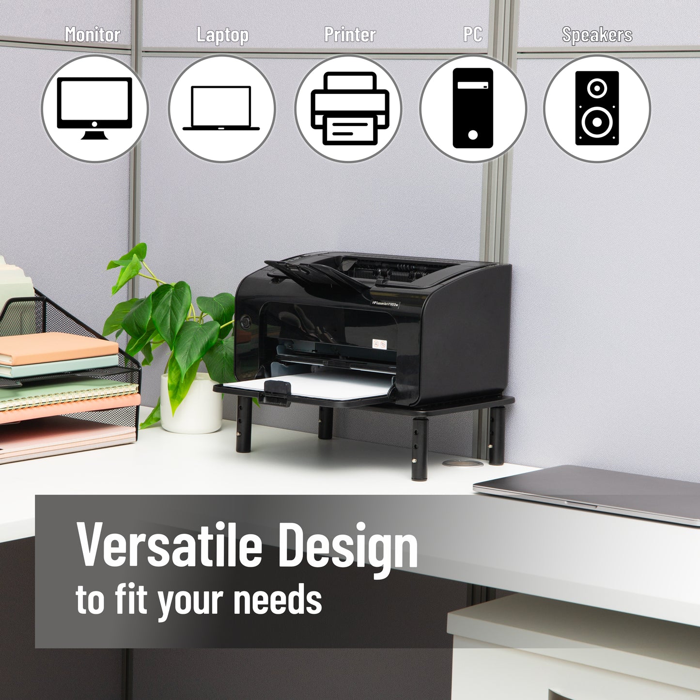 Mind Reader Monitor Stand, Height Adjustable, Ventilated Laptop Riser, Office, Metal, Black