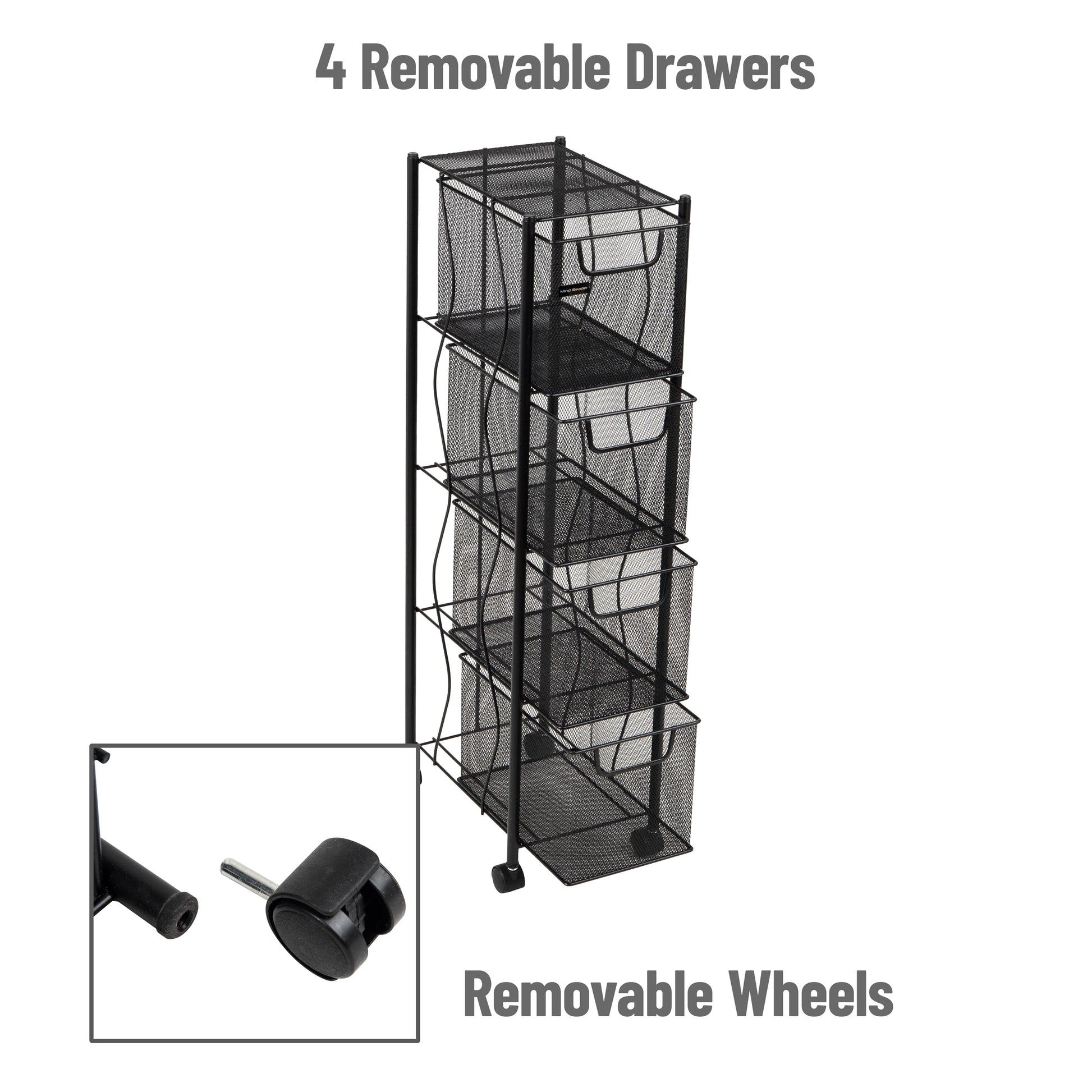 4 Drawer Rolling Storage Cart in Black
