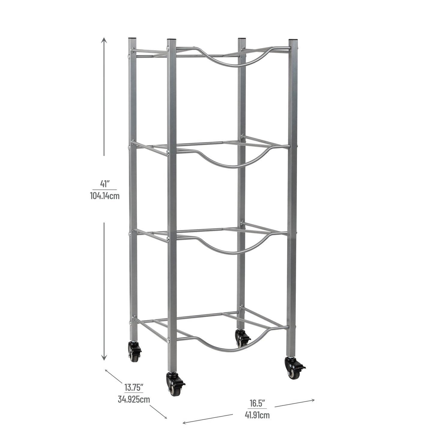 Mind Reader Water Jug Stand, Holds three or four 5 Gallon Jugs, Water Cooler, Rack, Wheels, Metal, 16.5"L x 13.75"W, Gray