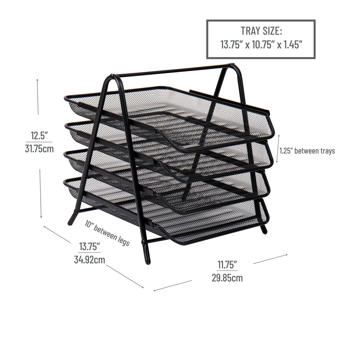 Mind Reader 4-Tier Paper Tray, Desktop Organizer, File Storage, Workspace, Office, Metal Mesh, 11.75"L x 13.75"W x 12.5"H