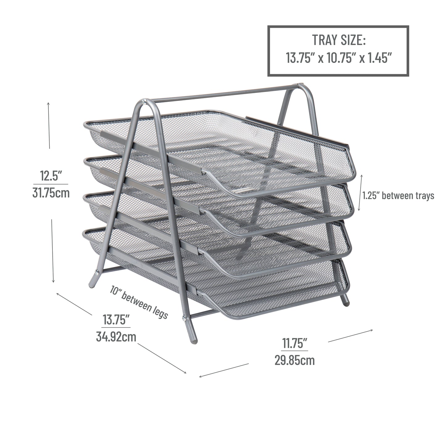 Mind Reader 4-Tier Paper Tray, Desktop Organizer, File Storage, Workspace, Office, Metal Mesh, 11.75"L x 13.75"W x 12.5"H