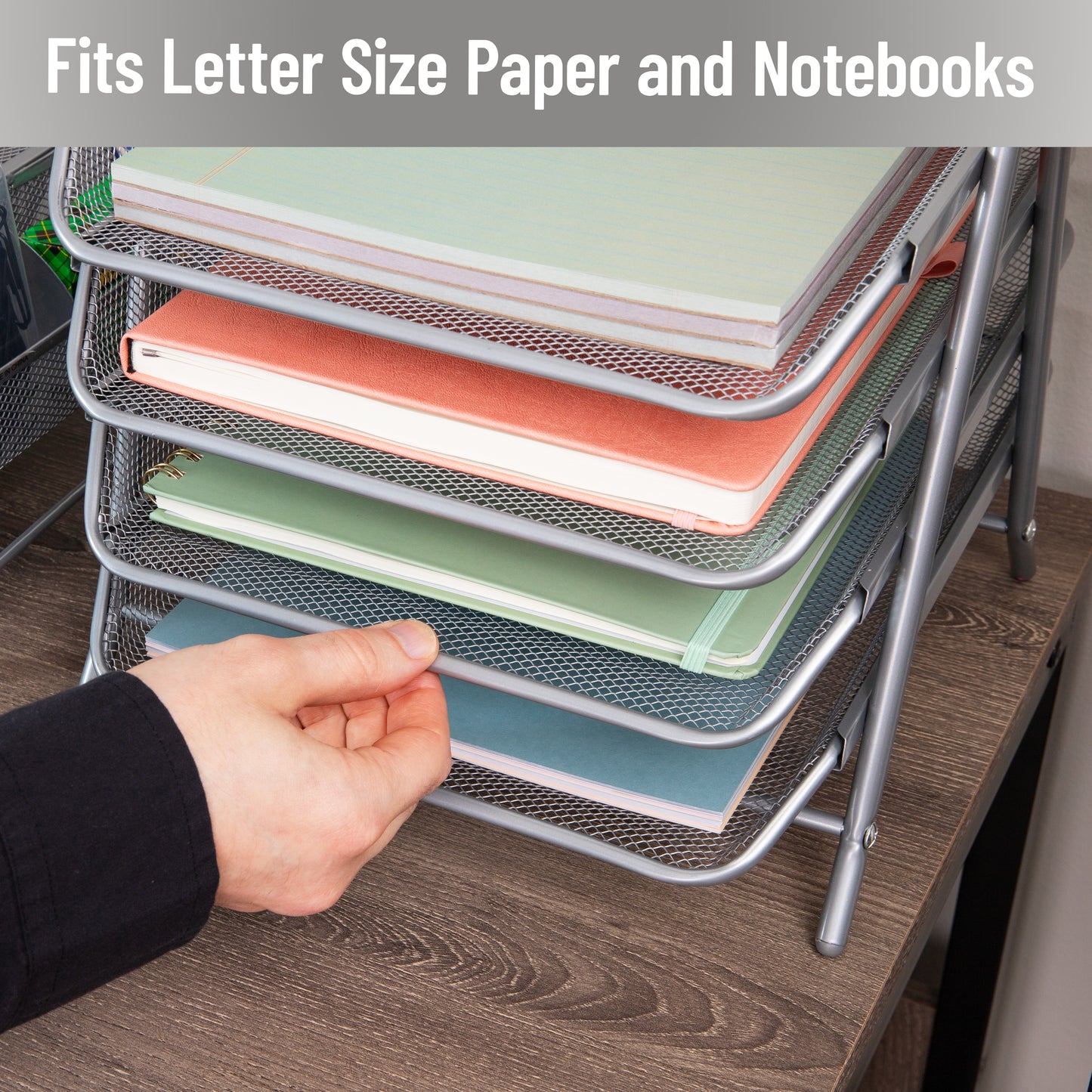 Mind Reader 4-Tier Paper Tray, Desktop Organizer, File Storage, Workspace, Office, Metal Mesh, 11.75"L x 13.75"W x 12.5"H