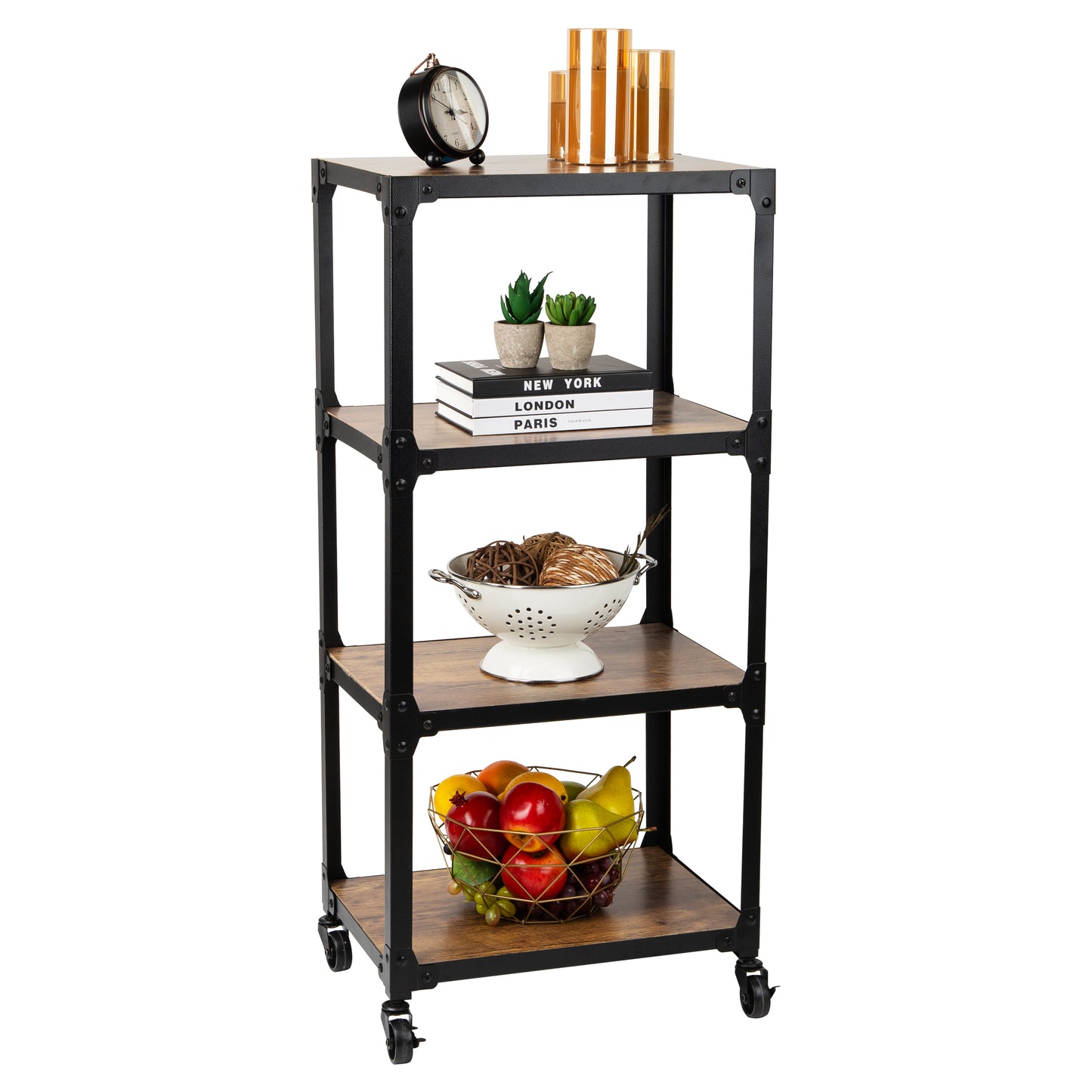 Mind Reader Bar Cart, Rolling Cart, Microwave Stand, Utility Cart, Coffee Cart, Wood,Metal, 17.85"L x 12"W x 39"H, Brown