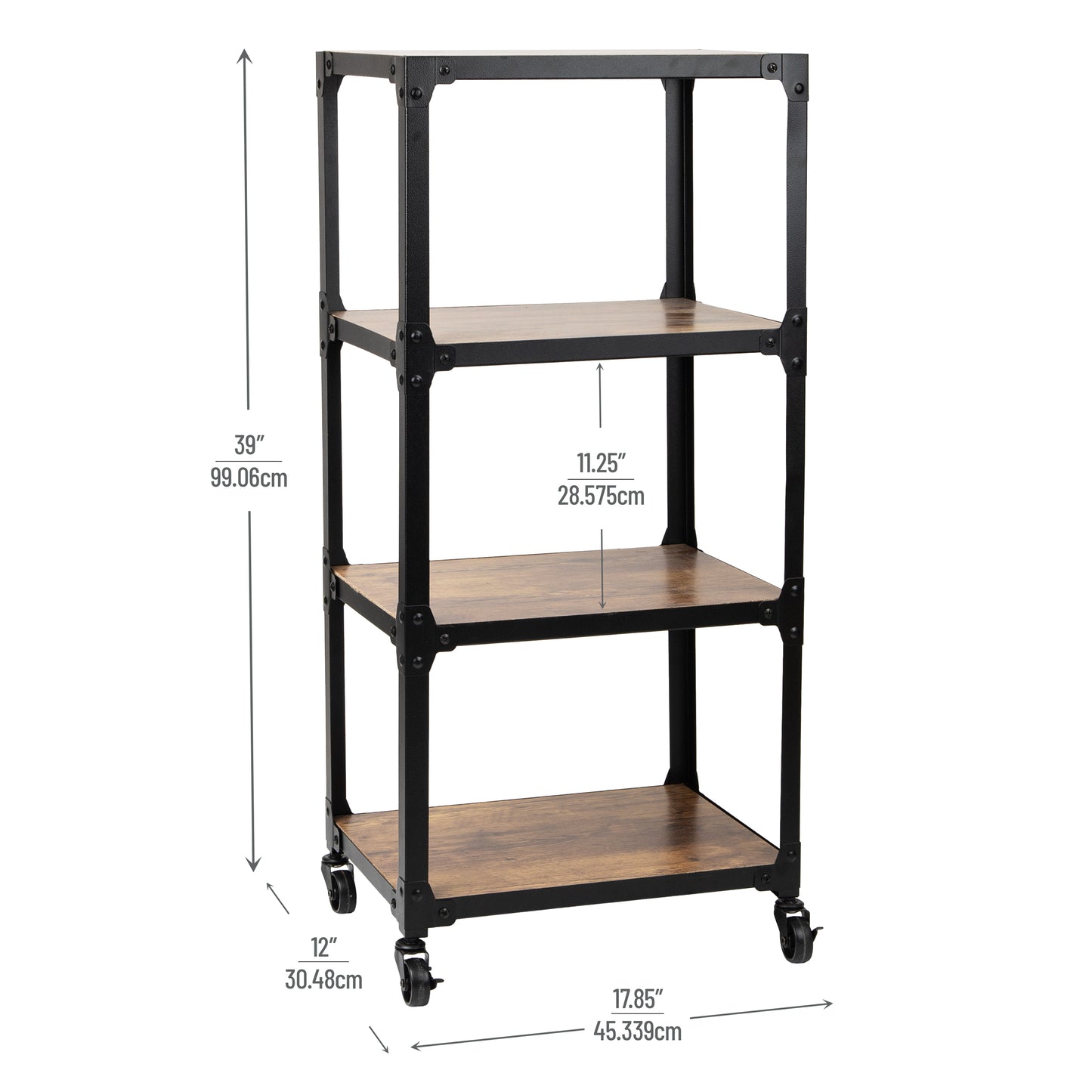 Mind Reader Bar Cart, Rolling Cart, Microwave Stand, Utility Cart, Coffee Cart, Wood,Metal, 17.85"L x 12"W x 39"H, Brown