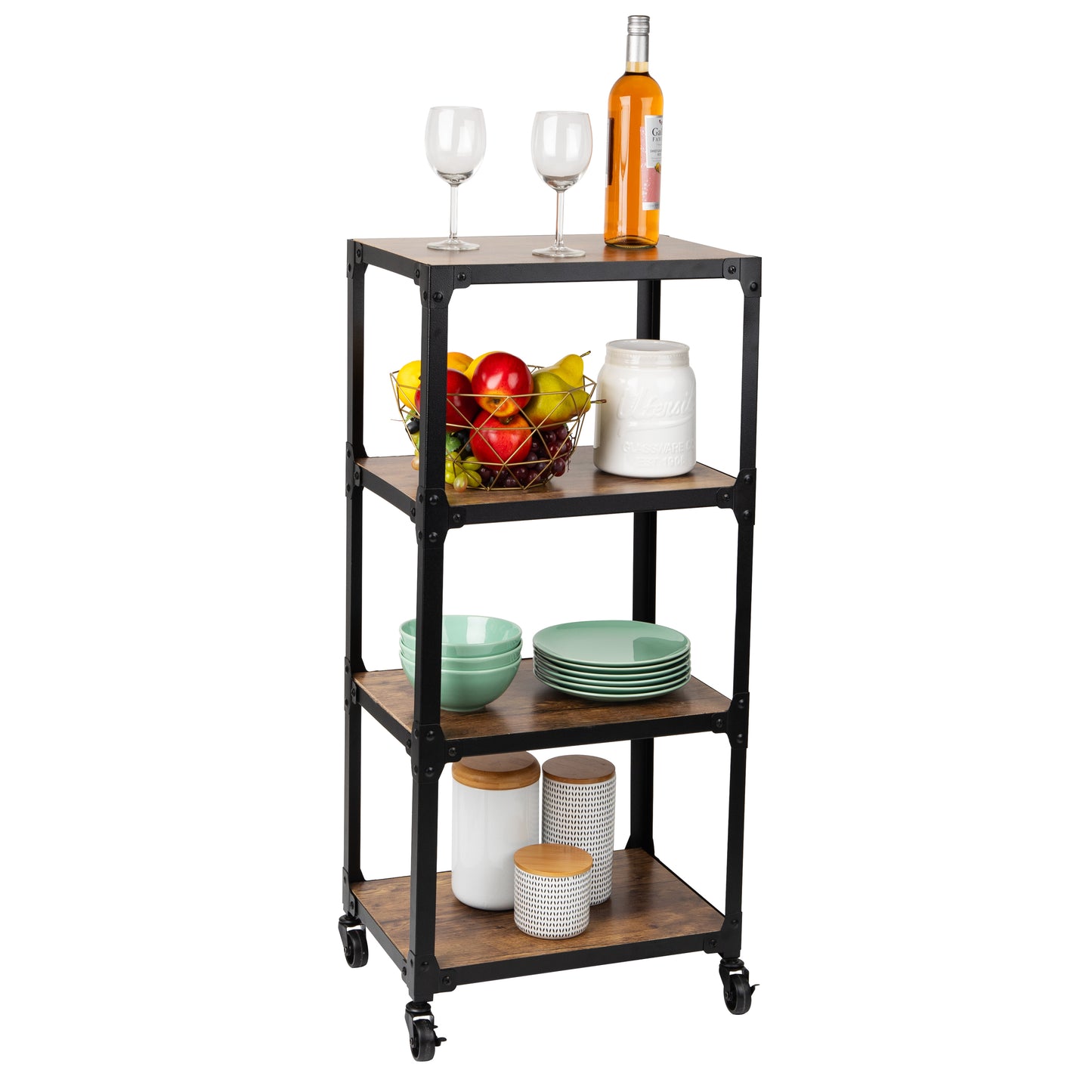 Mind Reader Bar Cart, Rolling Cart, Microwave Stand, Utility Cart, Coffee Cart, Wood,Metal, 17.85"L x 12"W x 39"H, Brown