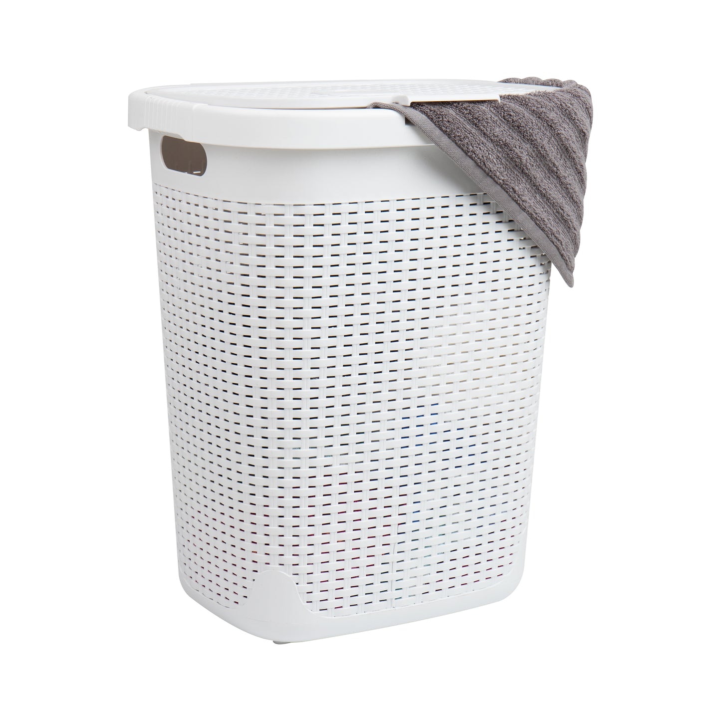 Mind Reader 50L Slim Laundry Hamper, Clothes Basket, Lid, Wicker Design, Plastic, 17.65"L x 13.75"W x 21"H