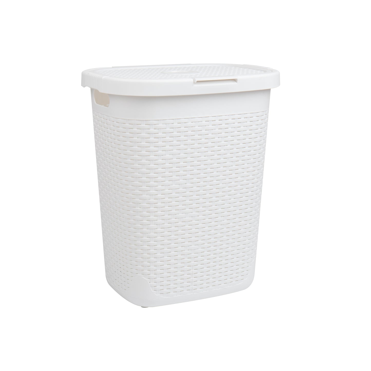 Mind Reader 50L Slim Laundry Hamper, Clothes Basket, Lid, Wicker Design, Plastic, 17.65"L x 13.75"W x 21"H