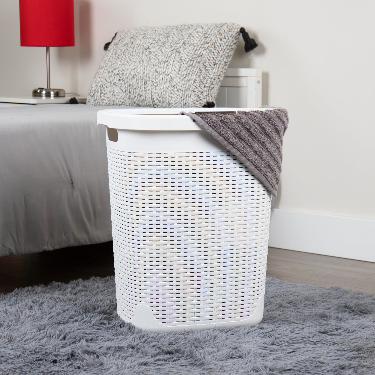 Mind Reader 50L Slim Laundry Hamper, Clothes Basket, Lid, Wicker Design, Plastic, 17.65"L x 13.75"W x 21"H
