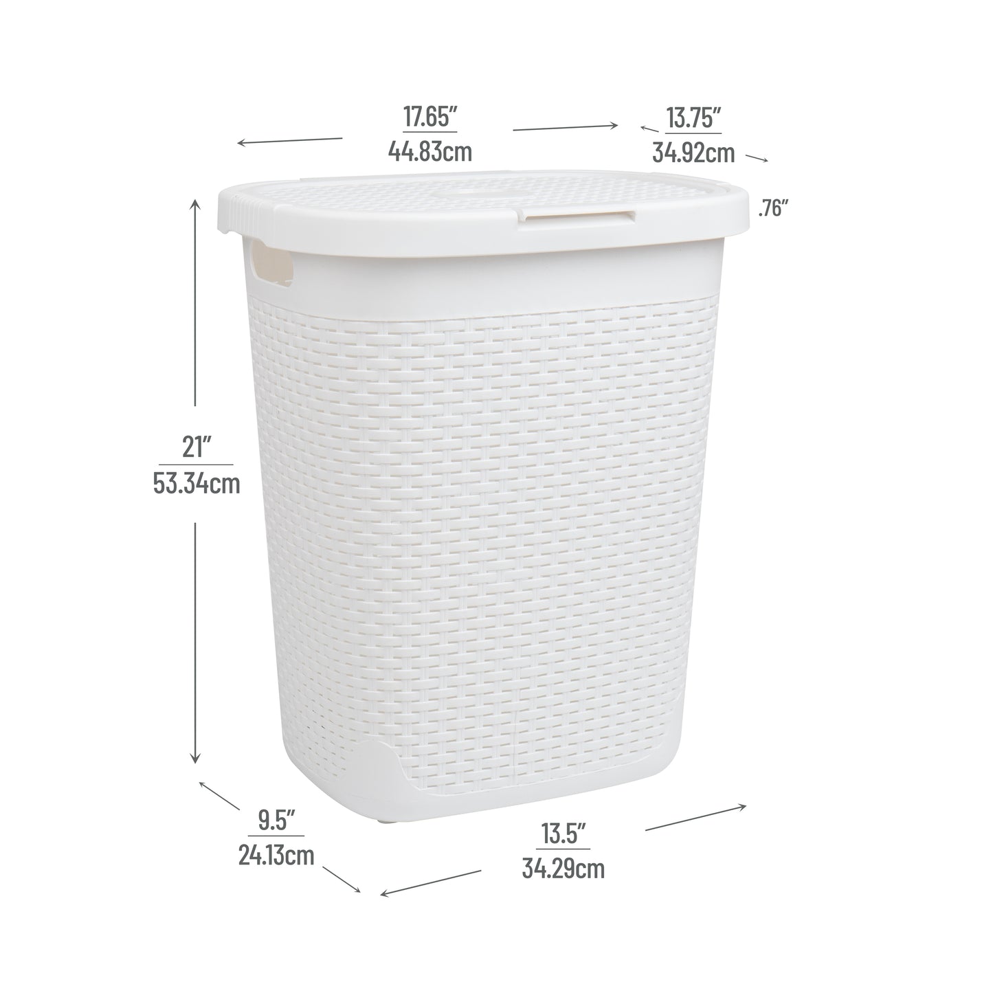 Mind Reader 50L Slim Laundry Hamper, Clothes Basket, Lid, Wicker Design, Plastic, 17.65"L x 13.75"W x 21"H