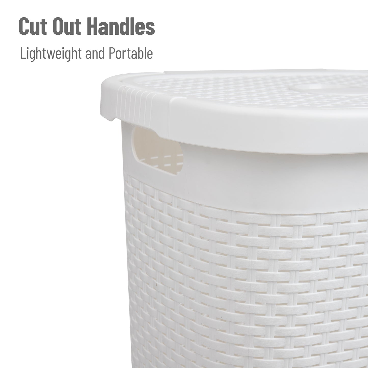 Mind Reader 50L Slim Laundry Hamper, Clothes Basket, Lid, Wicker Design, Plastic, 17.65"L x 13.75"W x 21"H