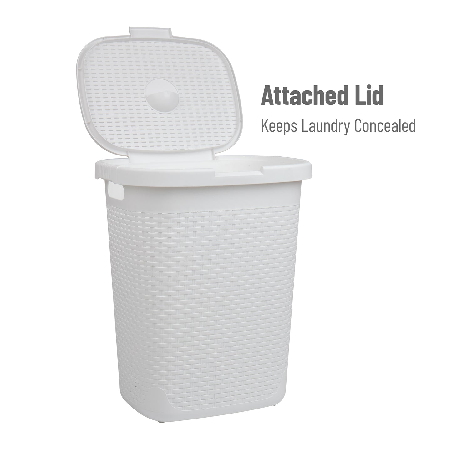 Mind Reader 50L Slim Laundry Hamper, Clothes Basket, Lid, Wicker Design, Plastic, 17.65"L x 13.75"W x 21"H