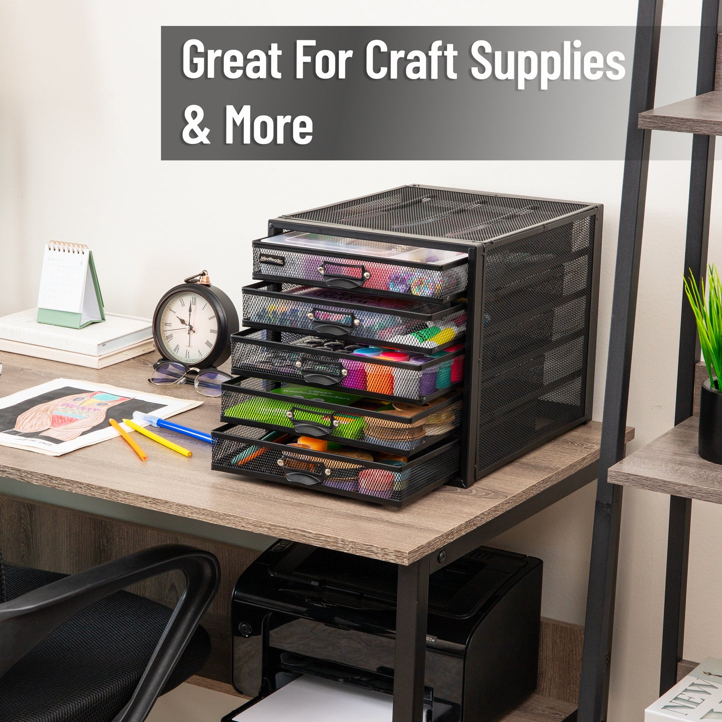 Mind Reader File Storage Drawers, Desk Organizer, Multi-Purpose, Crafts, Office, Metal Mesh, 11"L x 14"W x 11"H, Black