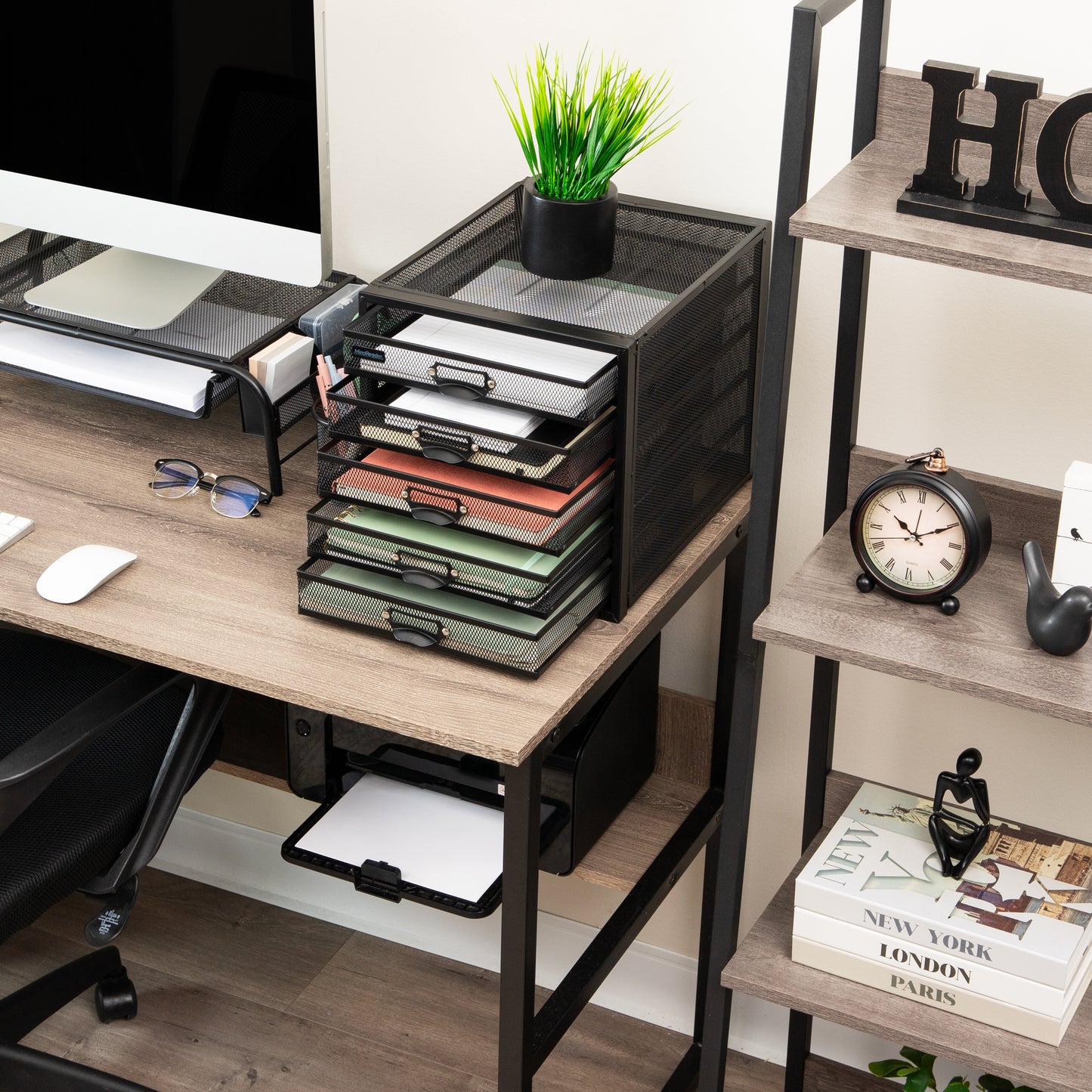 Mind Reader File Storage Drawers, Desk Organizer, Multi-Purpose, Crafts, Office, Metal Mesh, 11"L x 14"W x 11"H, Black