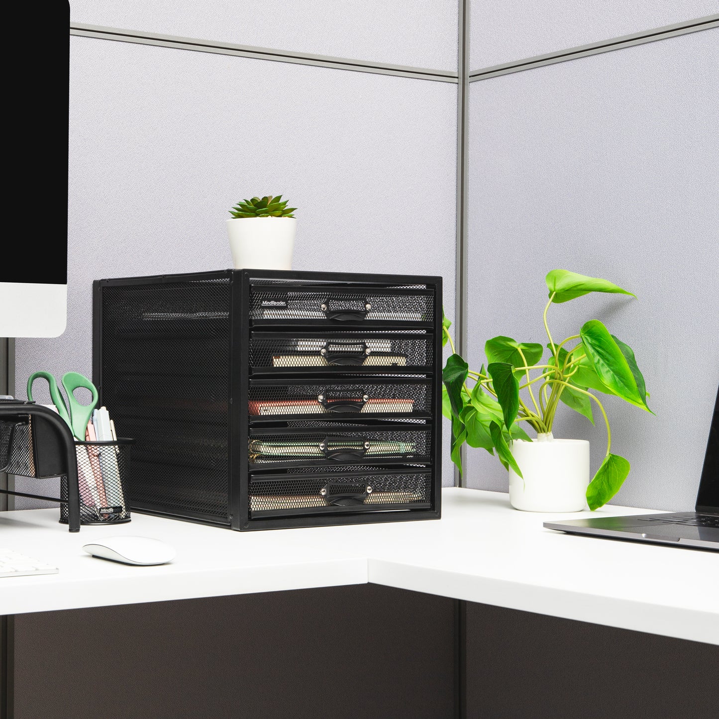 Mind Reader File Storage Drawers, Desk Organizer, Multi-Purpose, Crafts, Office, Metal Mesh, 11"L x 14"W x 11"H, Black