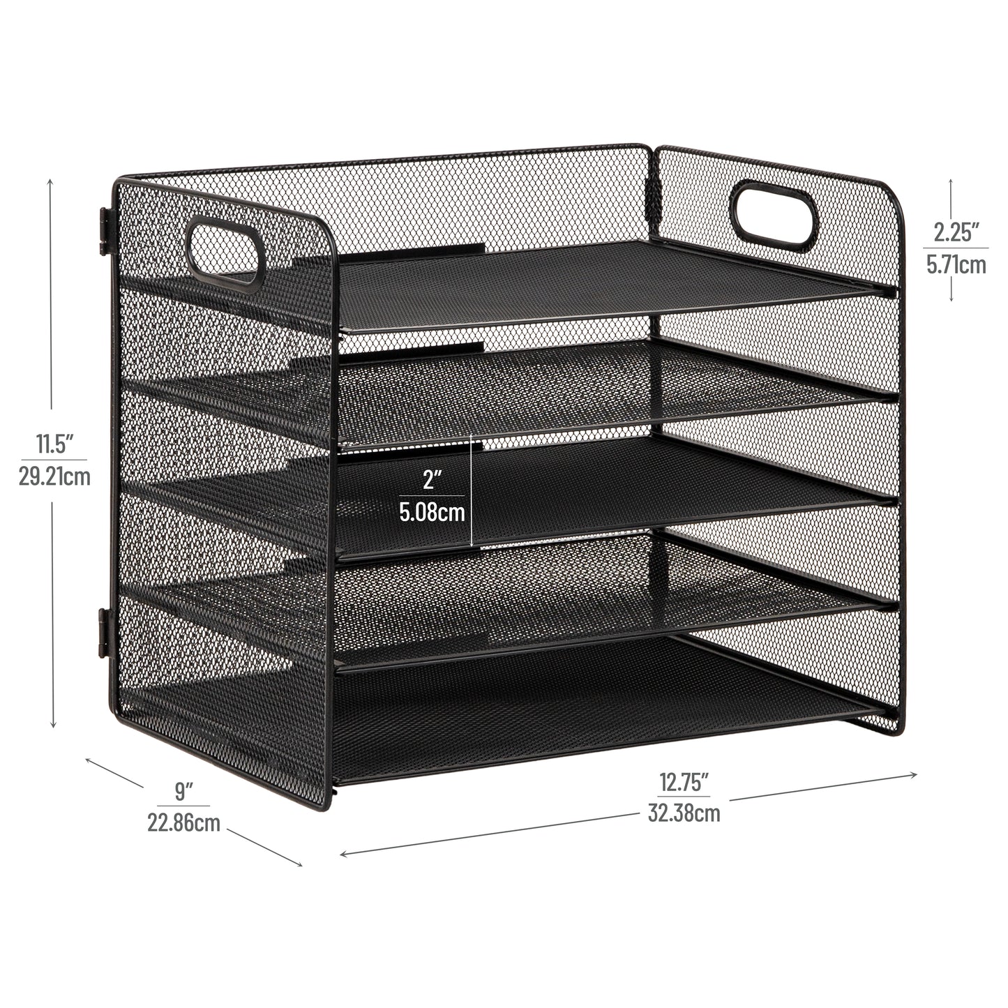 Mind Reader 5 Tier Paper Tray Desktop Organizer, Removable Shelves, Cut-Out Handles, Tool-Free Assembly, Metal Mesh, Black