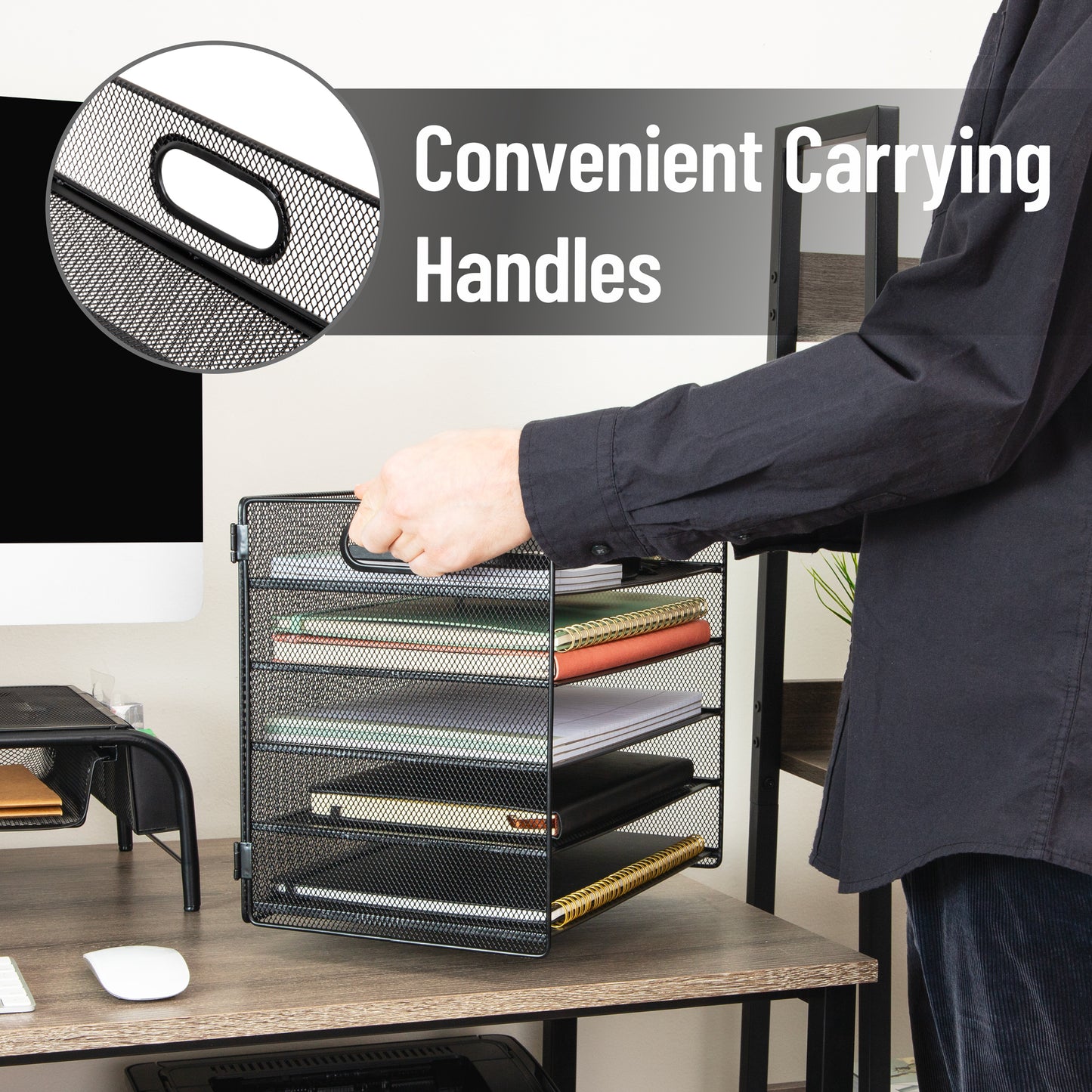 Mind Reader 5 Tier Paper Tray Desktop Organizer, Removable Shelves, Cut-Out Handles, Tool-Free Assembly, Metal Mesh, Black