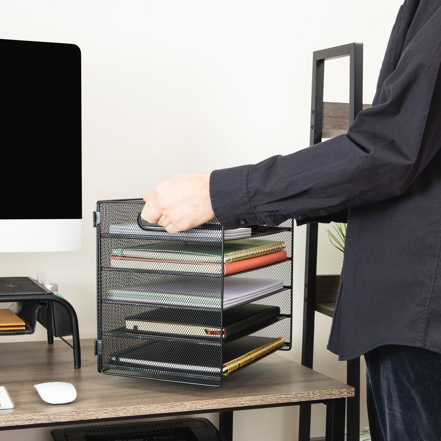Mind Reader 5 Tier Paper Tray Desktop Organizer, Removable Shelves, Cut-Out Handles, Tool-Free Assembly, Metal Mesh, Black