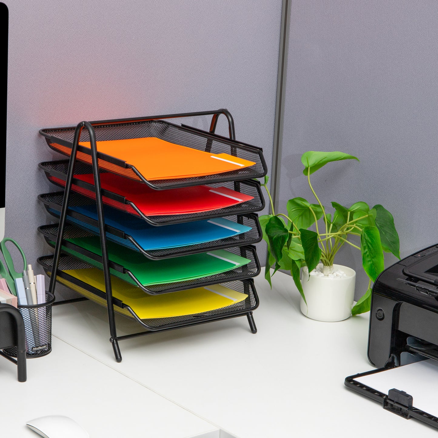 Mind Reader Paper Tray and File Folder Set, Desktop Organizer, Storage, Office, Metal Mesh, Black