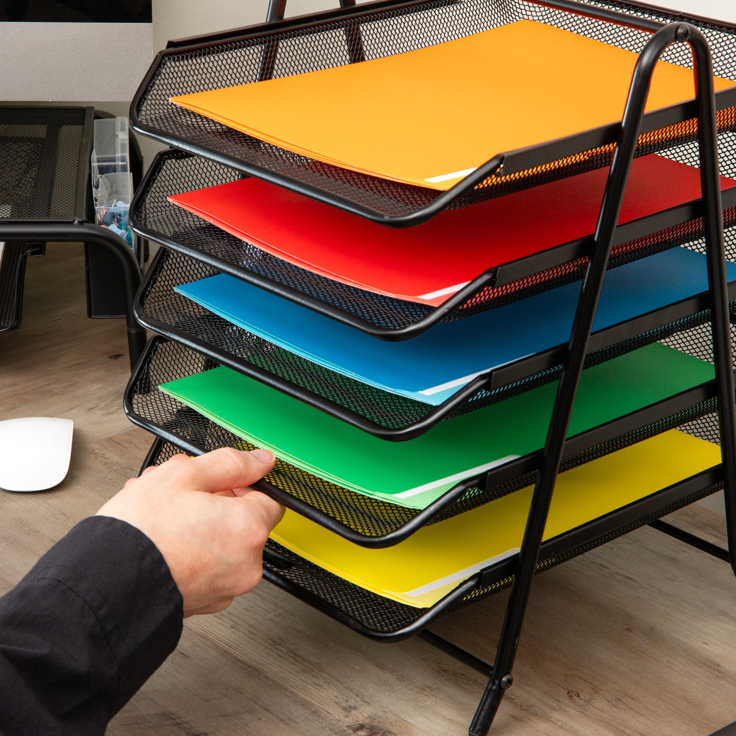 Mind Reader Paper Tray and File Folder Set, Desktop Organizer, Storage, Office, Metal Mesh, Black