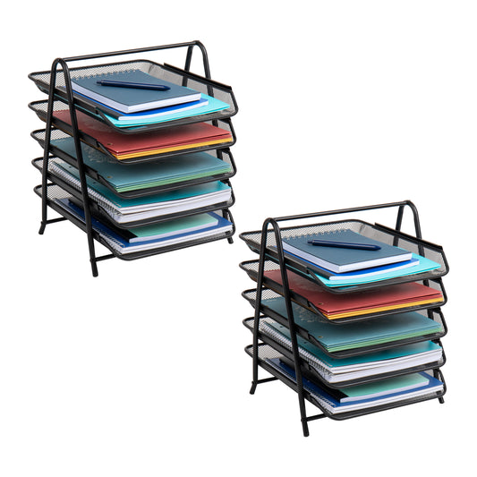 Mind Reader 5-Tier Paper Tray, Desktop Organizer, File Storage, Workspace, Office, Metal Mesh, 11.75"L x 14"W x 15"H