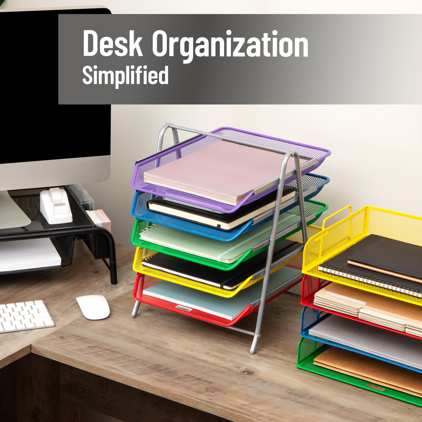 Mind Reader 5-Tier Paper Tray, Desktop Organizer, File Storage, Workspace, Office, Metal Mesh, 11.75"L x 14"W x 15"H