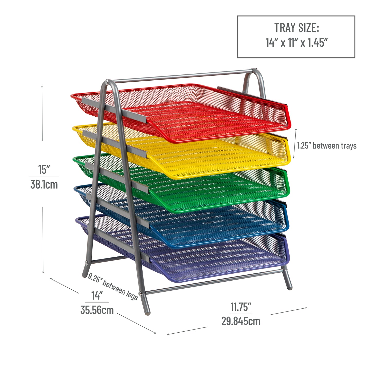 Mind Reader 5-Tier Paper Tray, Desktop Organizer, File Storage, Workspace, Office, Metal Mesh, 11.75"L x 14"W x 15"H