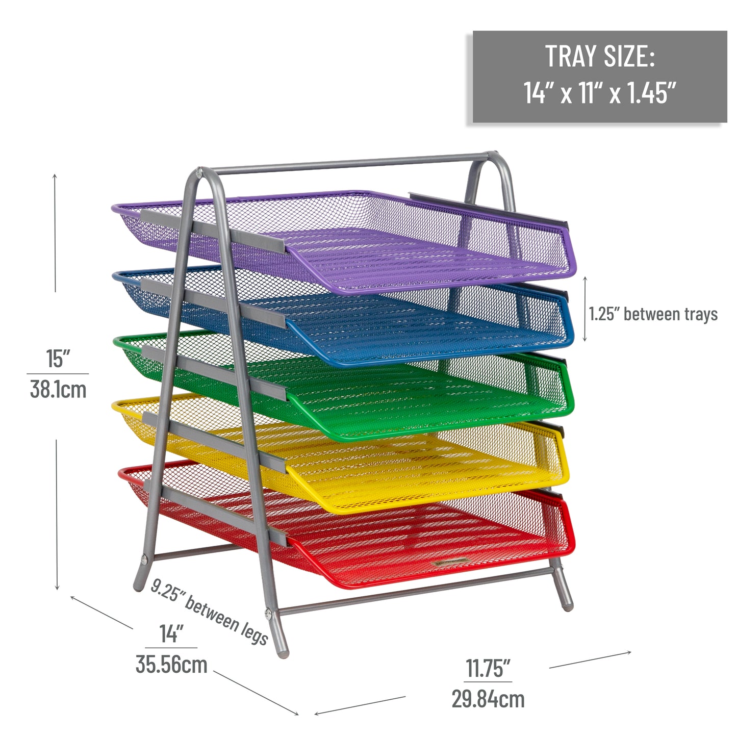 Mind Reader 5-Tier Paper Tray, Desktop Organizer, File Storage, Workspace, Office, Metal Mesh, 11.75"L x 14"W x 15"H