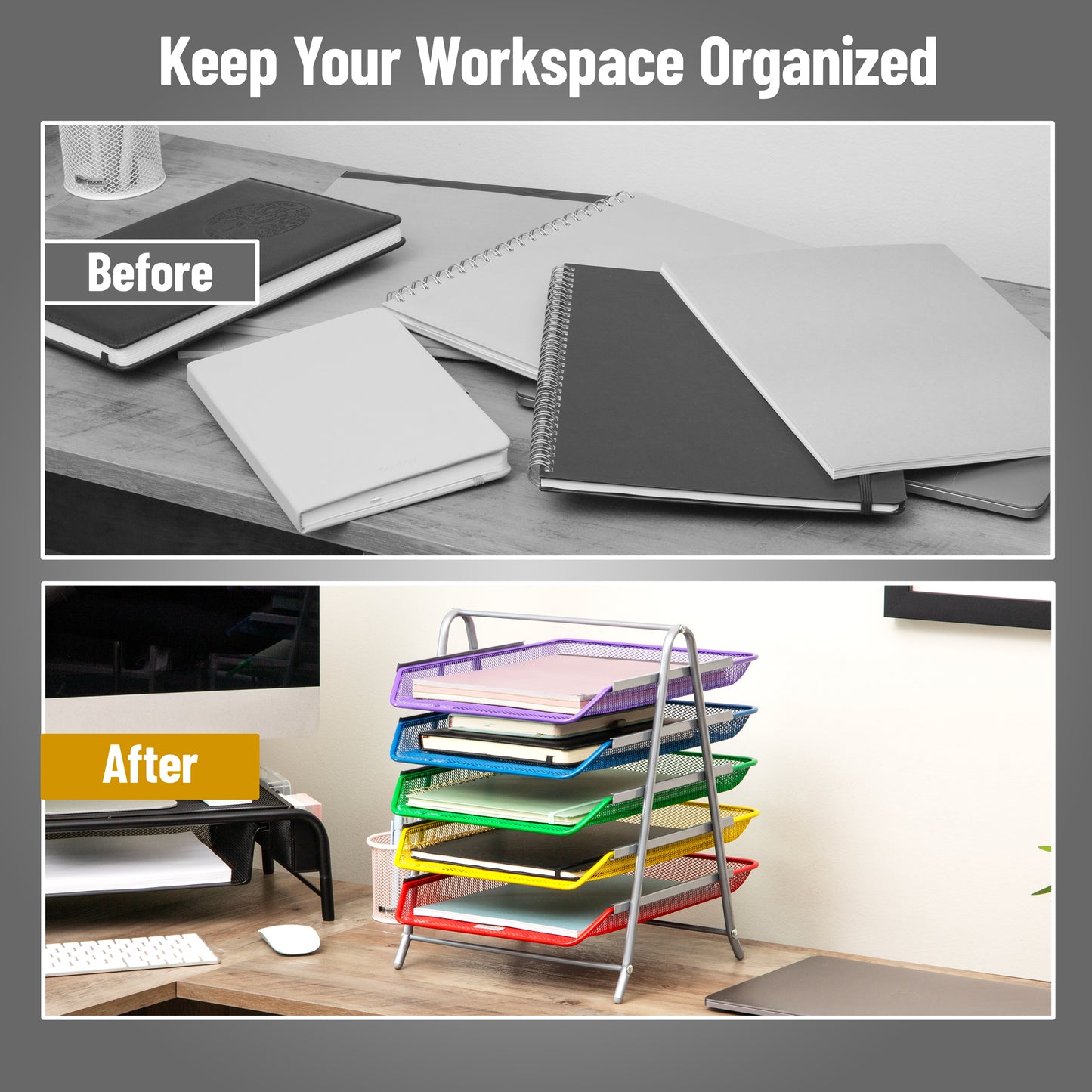 Mind Reader 5-Tier Paper Tray, Desktop Organizer, File Storage, Workspace, Office, Metal Mesh, 11.75"L x 14"W x 15"H