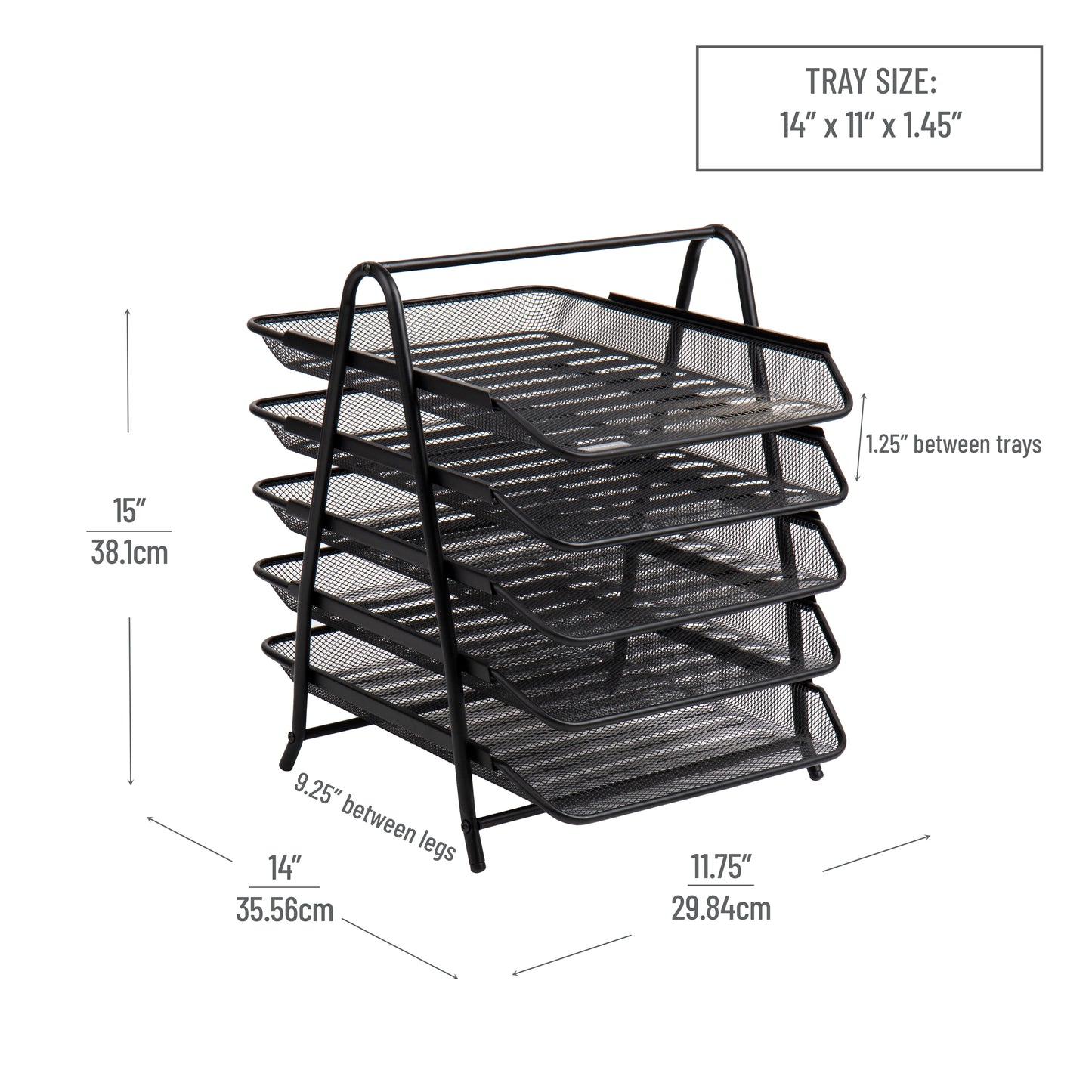 Mind Reader 5-Tier Paper Tray, Desktop Organizer, File Storage, Workspace, Office, Metal Mesh, 11.75"L x 14"W x 15"H