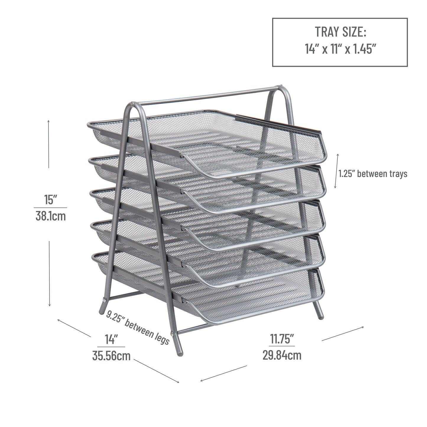 Mind Reader 5-Tier Paper Tray, Desktop Organizer, File Storage, Workspace, Office, Metal Mesh, 11.75"L x 14"W x 15"H