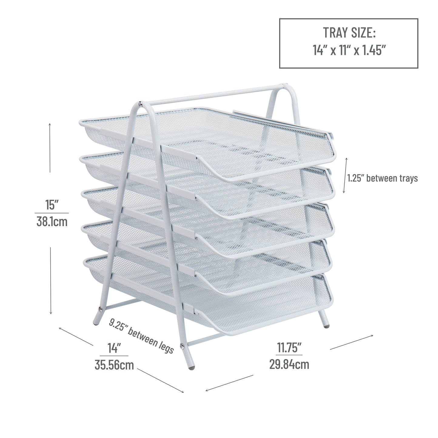 Mind Reader 5-Tier Paper Tray, Desktop Organizer, File Storage, Workspace, Office, Metal Mesh, 11.75"L x 14"W x 15"H