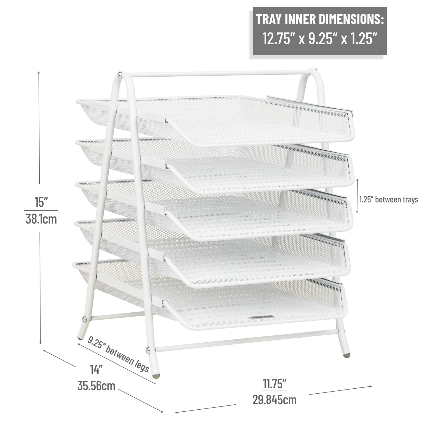 Mind Reader 5-Tier Paper Tray, Desktop Organizer, File Storage, Workspace, Office, Metal Mesh, 11.75"L x 14"W x 15"H