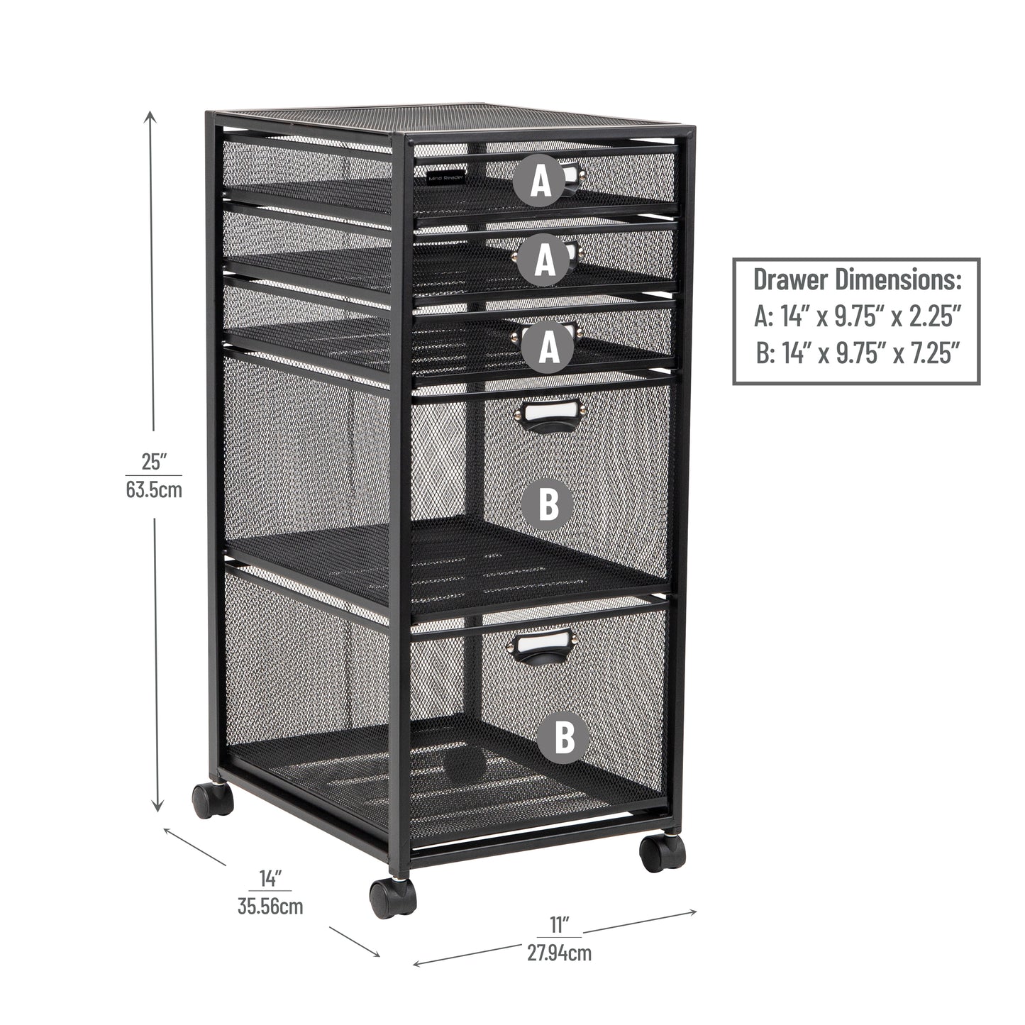 Mind Reader Cart with Drawers, Laundry Organizer, Utility Cart, Bathroom, Kitchen, Metal Mesh, Black