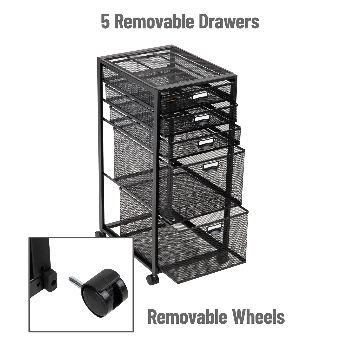 Mind Reader Cart with Drawers, Laundry Organizer, Utility Cart, Bathroom, Kitchen, Metal Mesh, Black