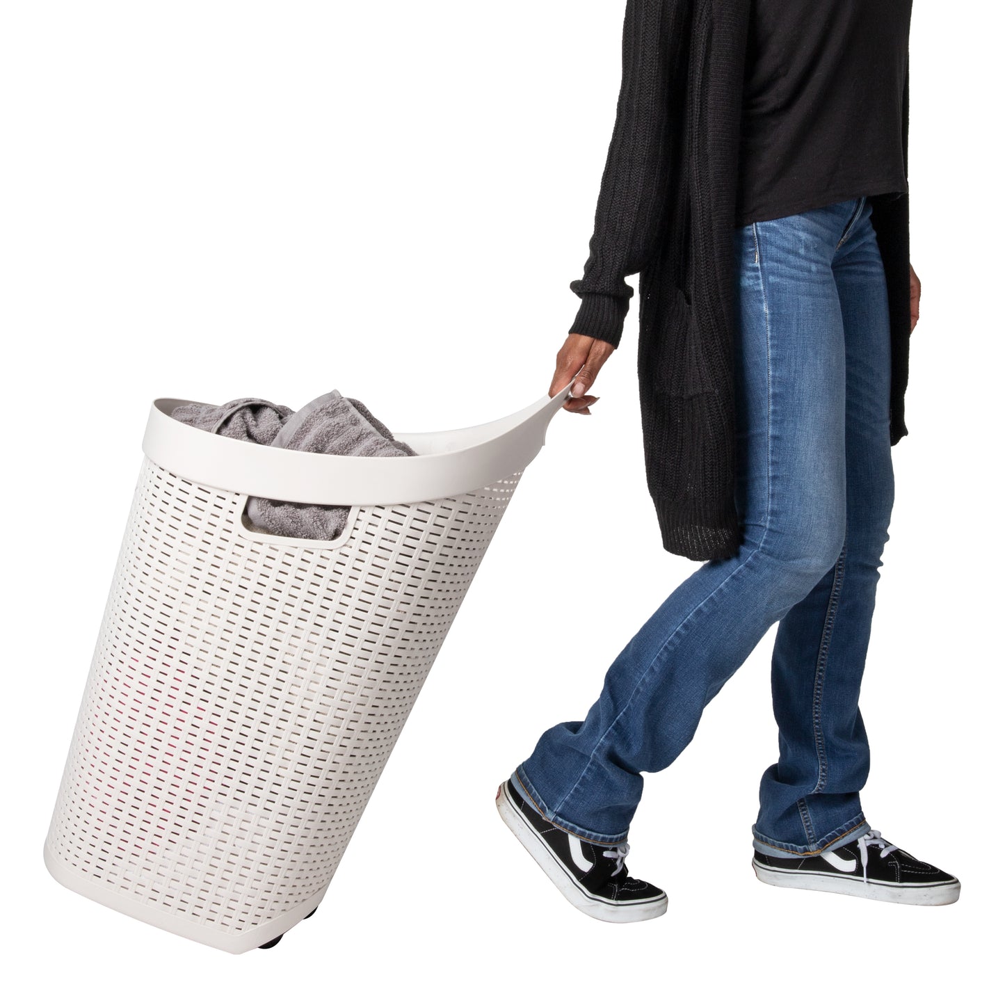 Mind Reader 60L Rolling Laundry Hamper, Clothes Basket, Wheels, Wicker Style, Plastic, 19.5"L x 14.75"W x 29.25"H