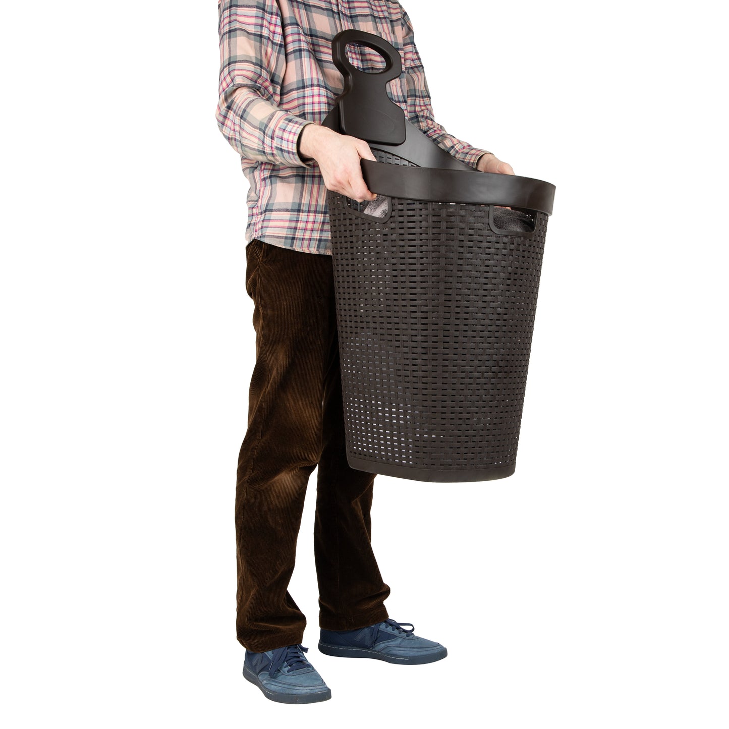 Mind Reader 60L Rolling Laundry Hamper, Clothes Basket, Wheels, Wicker Design, Plastic, 19.5"L x 14.75"W x 35"H, Brown
